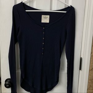 A&F Navy Ribbed Henley